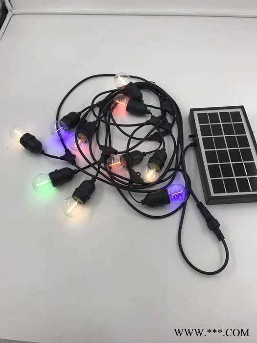 戶外太陽能燈串led節日彩燈 7米10個燈頭e27太陽能防水燈座燈串線