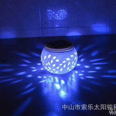 出口太陽能小蘋果陶瓷裝飾燈桌面安裝1PC白光+多彩LED三檔