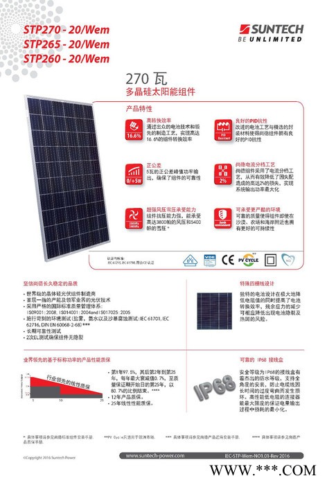 無錫尚德265W正A級太陽能發電板    家用光伏發電系統 家用太陽能發電系統