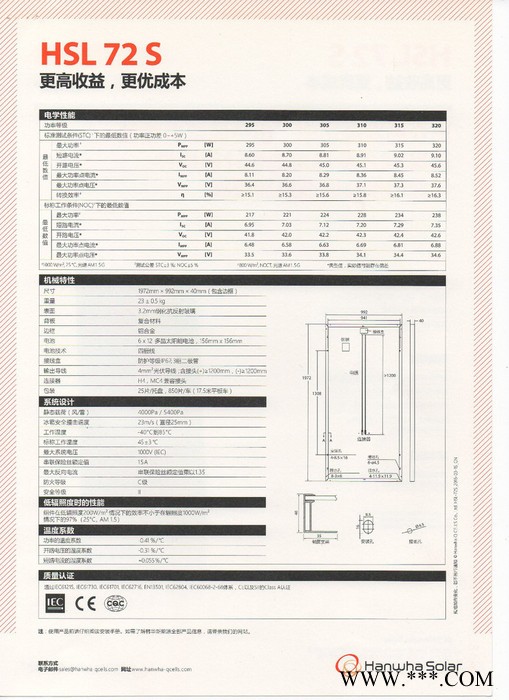 hsl 72 s 太陽能發電板** 韓華多晶300W 36V太陽能電池板 光伏電力板 發電系統板