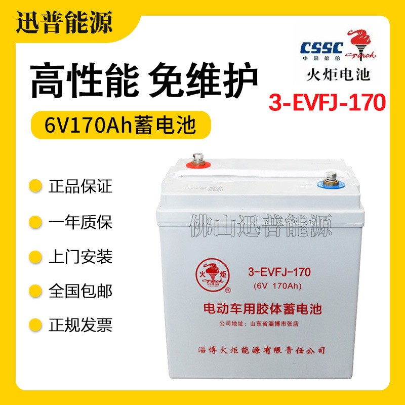 火炬蓄電池3-EVFJ-170電動轎車電瓶 6V170Ah高爾夫球車電池免維護