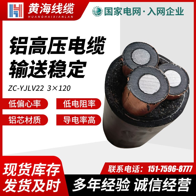 YJLV22-8.7/15kv鋁芯高壓電纜3芯*35/50/70/95國標鋁芯鎧裝交聯線