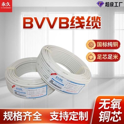 BVVB護套線國標兩芯三芯2.5/4平方銅芯電線家裝工程電 線硬護套線