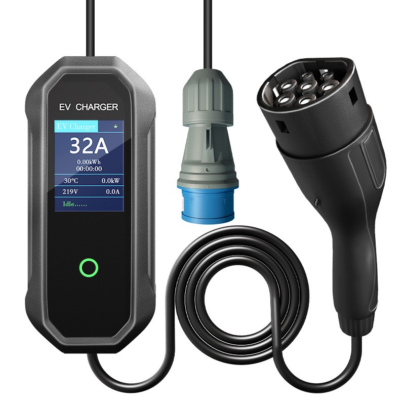 TYPE2歐標便攜式充電樁新能源汽車充電槍7KW 32A快充充電樁廠家