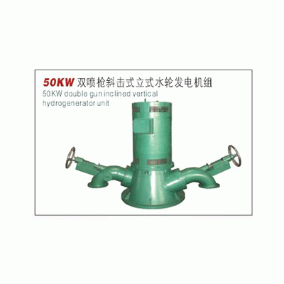 50kw雙噴槍斜擊式立式水輪發電機組 微型水力發電機