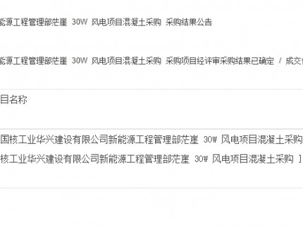 中國核工業華興建設有限公司新能源工程管理部茫崖30W風電項目混凝土采購采購結...